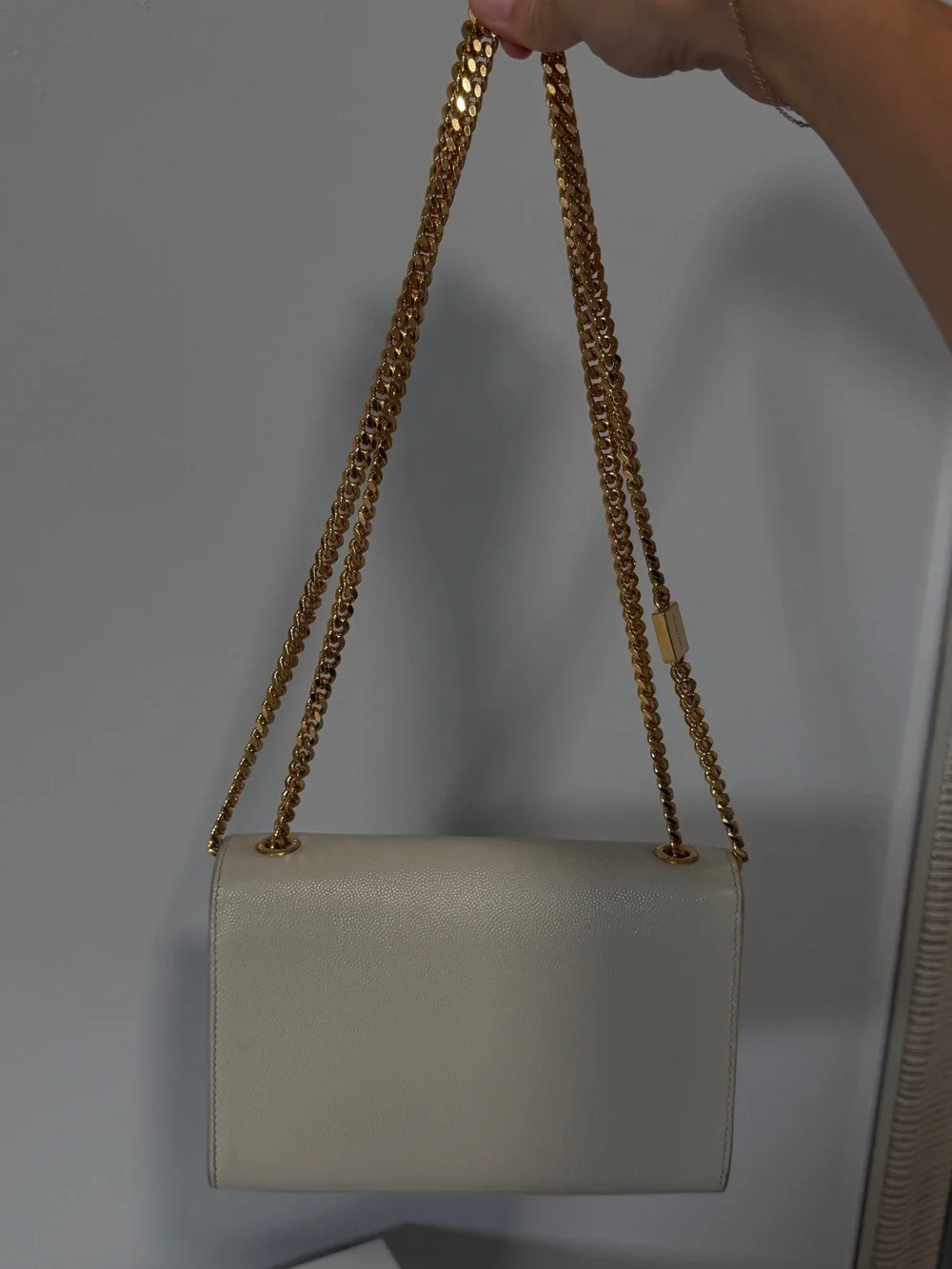 Saint Laurent White Leather Shoulder Bag with Gold Hardware